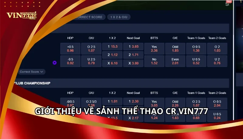 Thể Thao CR Vin777: Các Tựa Game Nổi Bật Và Mẹo Chơi Cao Thủ 5 Giới thiệu về sảnh thể thao CR Vin777