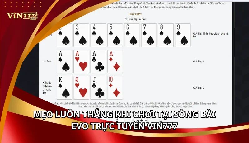 Sòng Bài EVO Trực Tuyến Vin777: Kho Trò Chơi Đa Dạng Và Cẩm Nang Mẹo Chơi 7 Mẹo luôn thắng khi chơi tại Sòng bài EVO trực tuyến Vin777